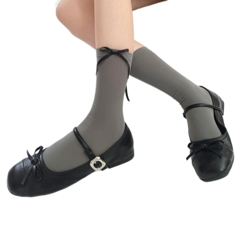 Ballett Elegante Samt Over-the-Calf Lange Socken für Damen Mädchen Süße Band Schleife Einfarbig Oberschenkelhohe Strümpfe