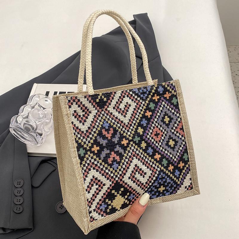 Fashionable Ethnic Style Canvas Bag For Women Small Square Bag With Button Closure