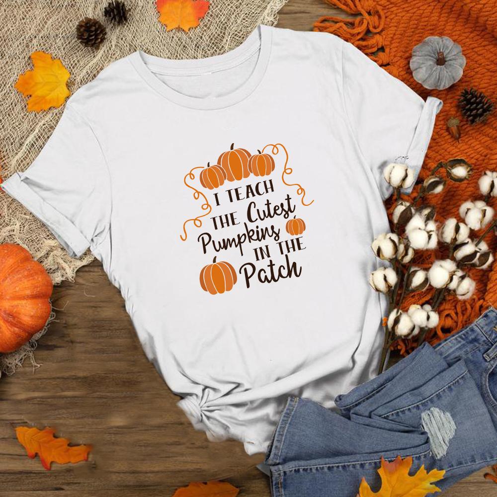 Happy Fall Pumpkin Halloween Day Graphic Tees Women Short Sleeve T Shirt Streetwear Aesthetic T