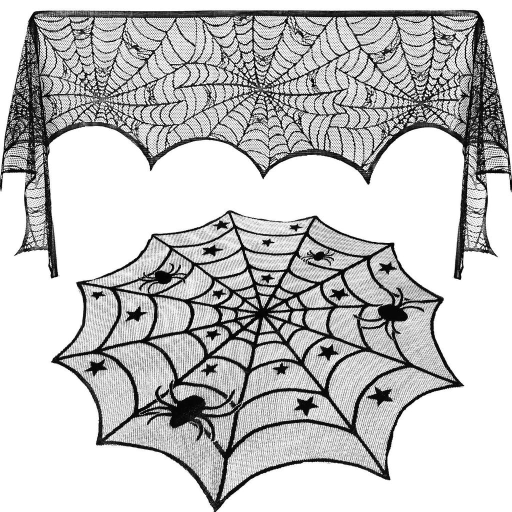 Black Lace Combo Halloween Table Flag Halloween Spider  Tablecloth Spooky Decoration Cloth