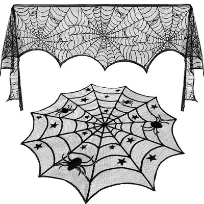 Black Lace Combo Halloween Table Flag Halloween Spider  Tablecloth Spooky Decoration Cloth
