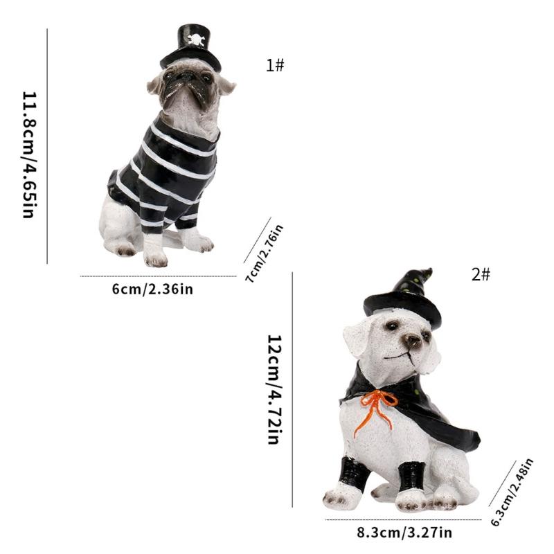 Witches/Pirate Dog Figurines Resin Sitting Dog Statue Animal Sculptures Garden Decors Halloween Decorations for Porch