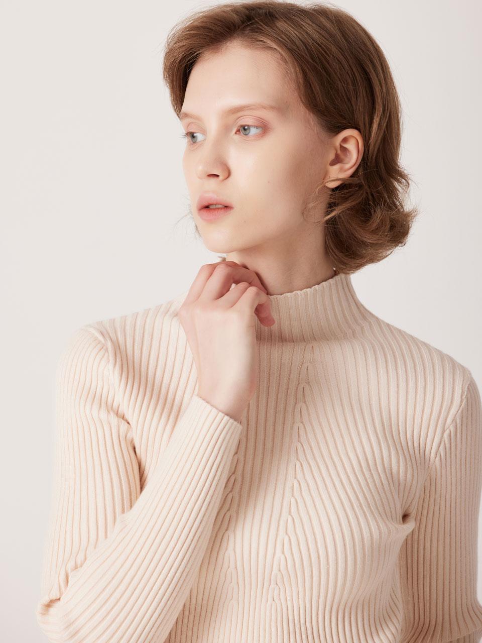 I Holic Cashmere Mock Neck Ribbed Modified Long Sleeve Knit Ivory/S