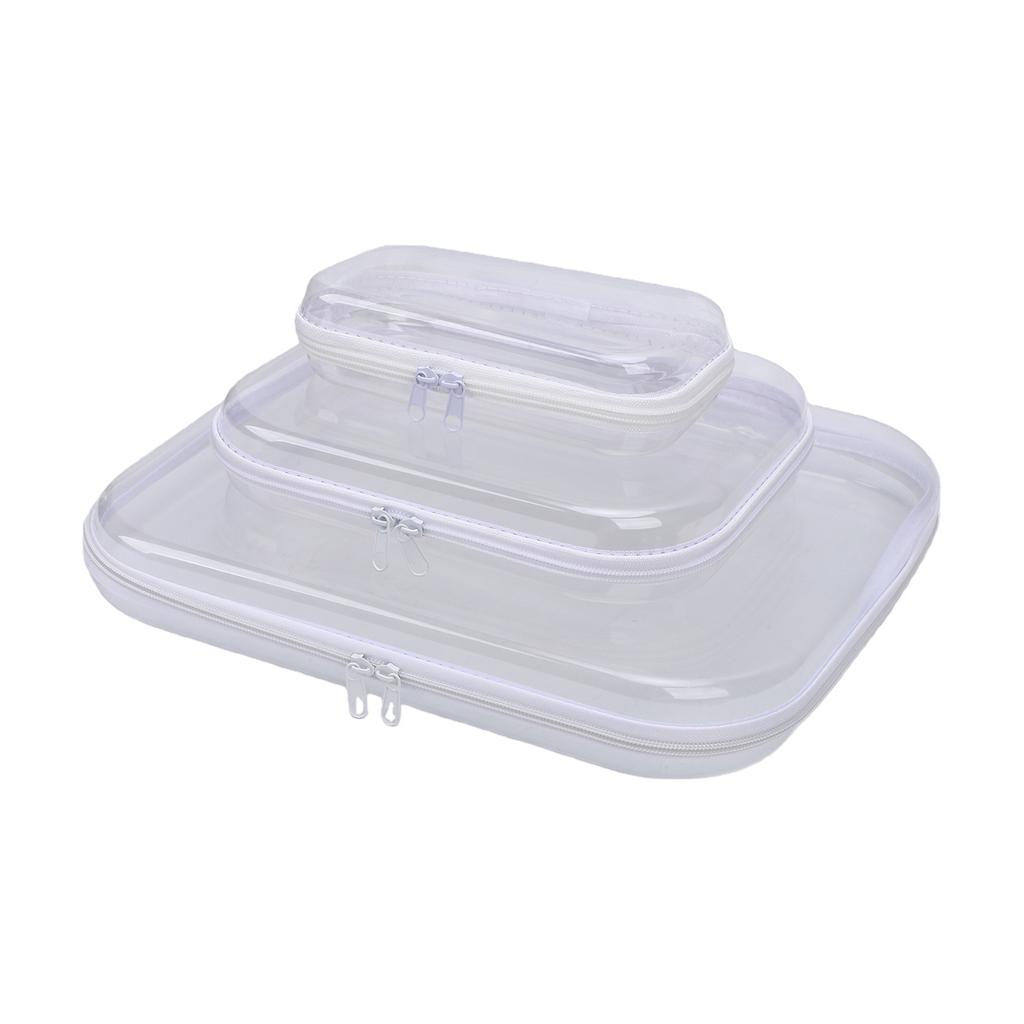 3 Stück PVC-Reißverschluss-Aufbewahrungsbeutel Hartschalen-Reiseorganizer-Set Groß Mittel Klein Transparent für Snacks Kosmetik