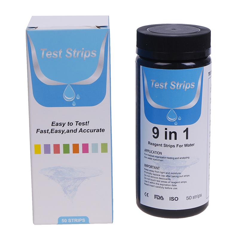 50Pcs 9In1 Ph Test Fish Tank Water Tropical Aquarium Pond Water Test Strips Kit