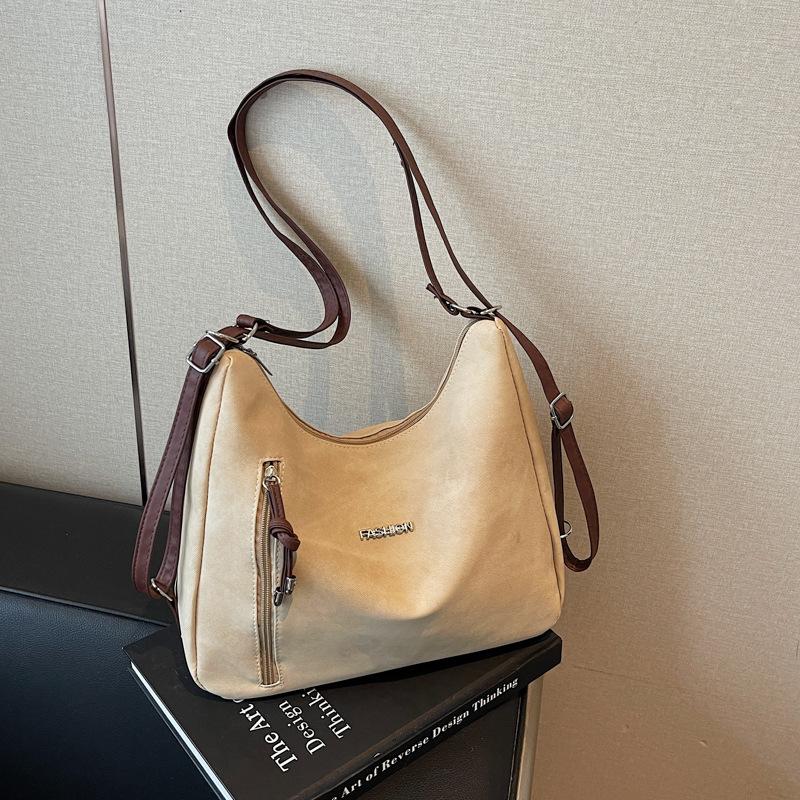 Schoolbag retro large capacity shoulder double shoulder tote messenger bag solid color commuting 1011 simple new fashion commuting leisure