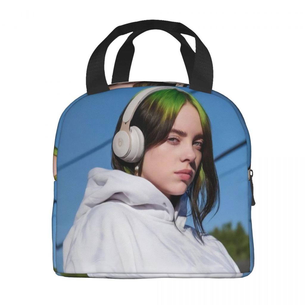 B-Billie-Girl E-eilish American Singer Insulated Lunch Bag Food Container Portable Thermal Cooler Lunch Boxes For School Office