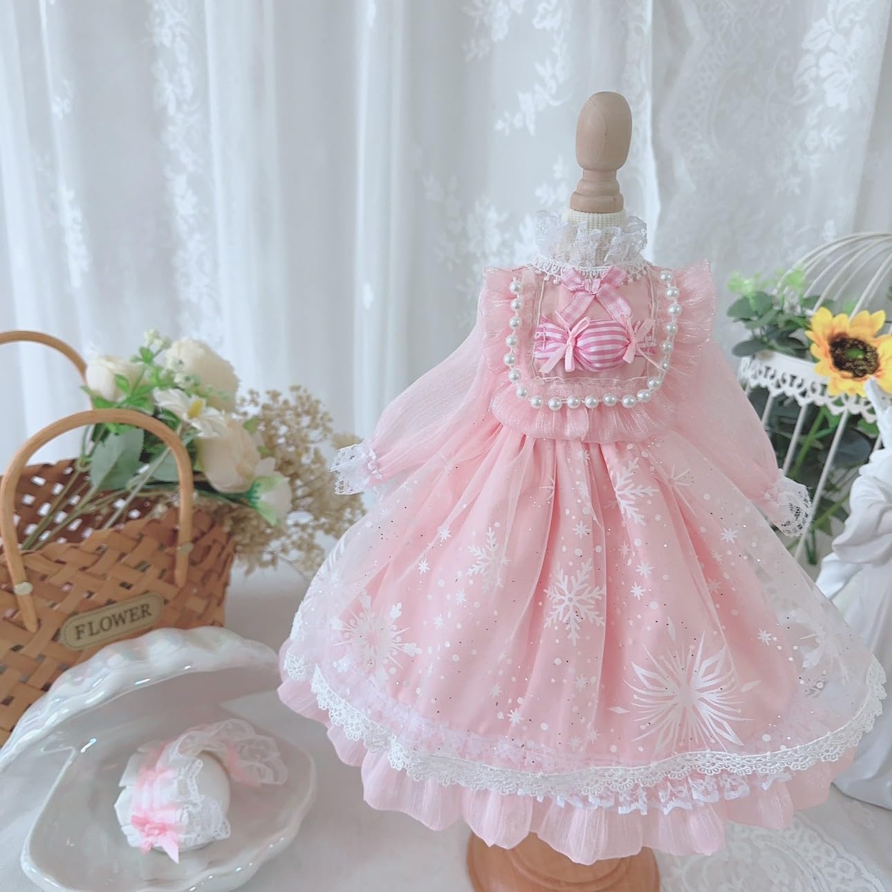 

HAMRETHYPPZ 14 16 13 BJD Кукла на шаровых шарнирах Платье, Костюм для куклы, Наряд горничной для куклы, Розовый Конфетный Юбка горничной, Милая Юбка принцессы, Кружевная юбка (Голова и