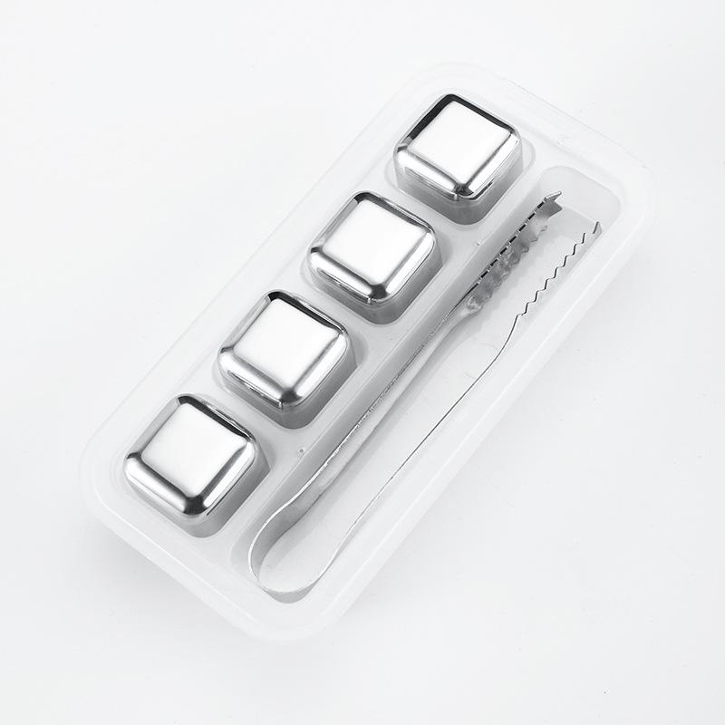 Sada kostek ledu na whisky z nerezové oceli zlatá - kovová rychlomrazicí ocel 304 na whisky, víno a další