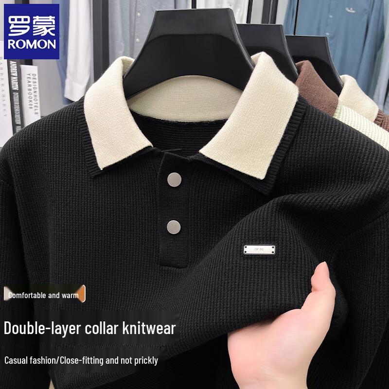 

Romon Men s Long-Sleeved Polo Collar Knitted Sweater XL
