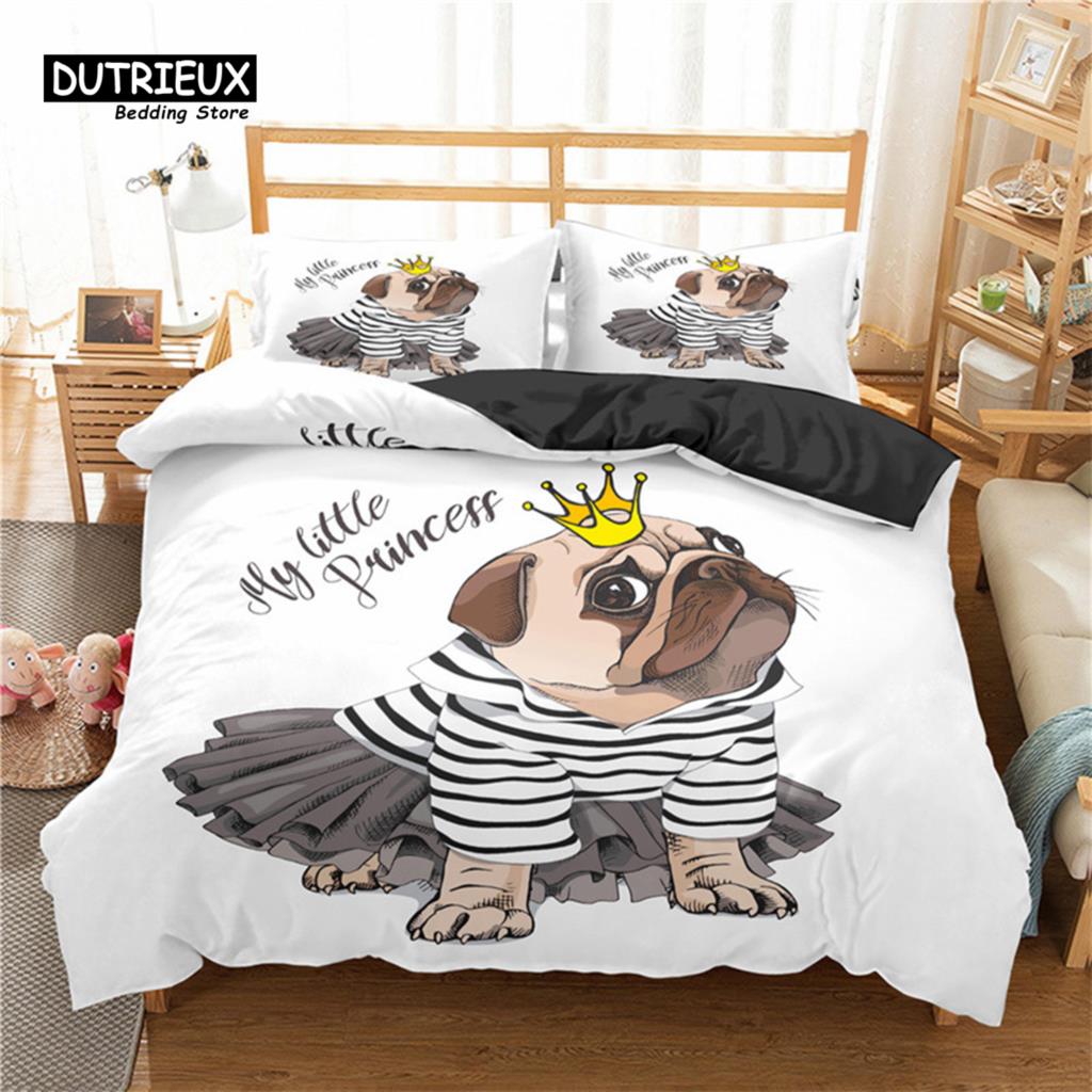 Modern Elegant Pug Pet Dog Polyester Funny Cartoon Animal Size For Kids Child Teens Decor Full King Comforter