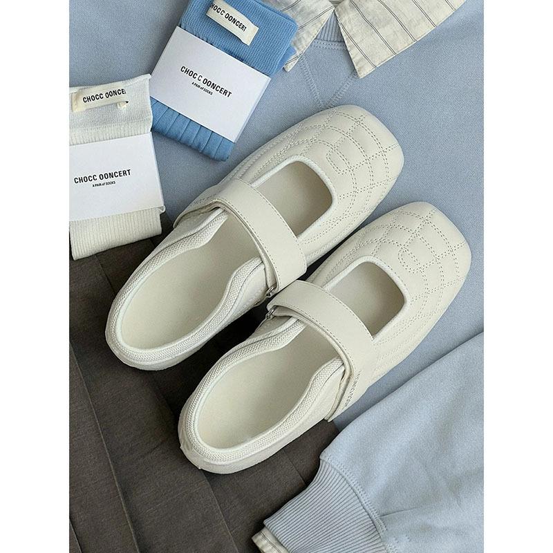 Cowhide Version~ 5cm Inner Height Increase Shoes Square Head Thick Sole German Training Shoes Women's New Shallow Mouth Mary Jane Single Shoes Casu
