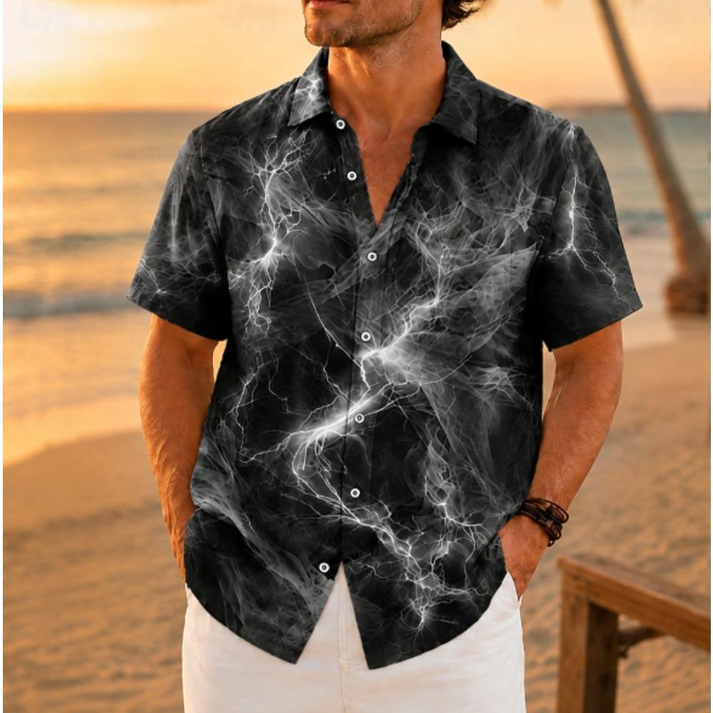 Men's Lightning 3D Print Shirt Button Up Shirt Casual Shirt Summer Shirt Short Sleeve Daily Vacation Clothing