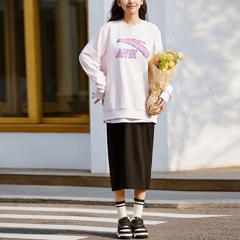 Anta Color Block Logo Print Knitted Pullover Casual Sweatshirt Unisex Sweatshirt Light-Pink 972418707-3