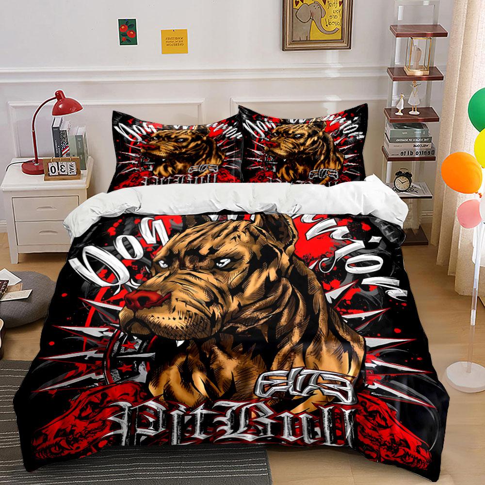 Pitbull Warrior Decor Set Soft Skin-Friendly Bedding Set Includes 1 Duvet Cover And 2 Pillowcase Gift