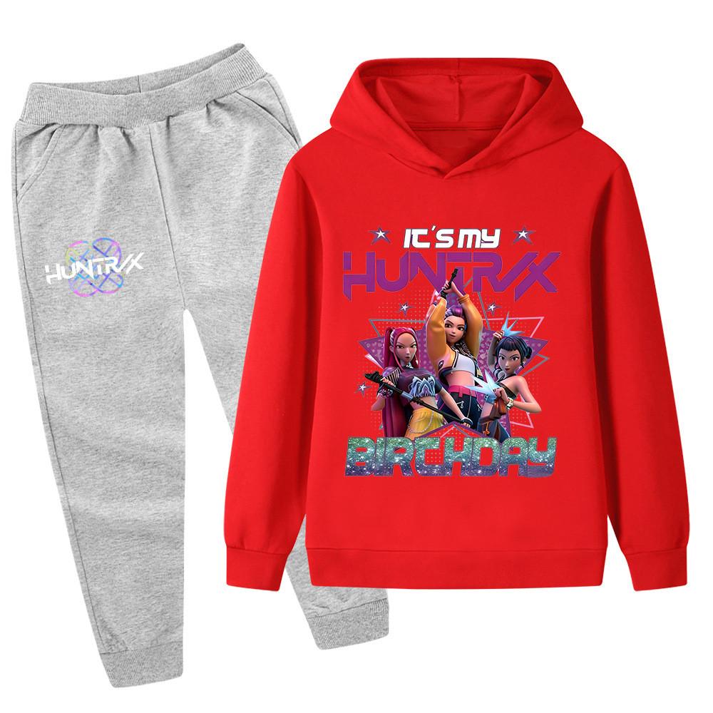 PB1240 Kinder Jungen Mädchen Kpop Mira Zoey Rumi Druck Langarm Kapuzenpullover Hose Hosen Kleidersets