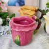 Cartoon Style Exquisite Coffee Mug Romantic Painted Rose Ceramic Coffee Mug Home Breakfast Milk Oatmeal Cup for Women Office Mug