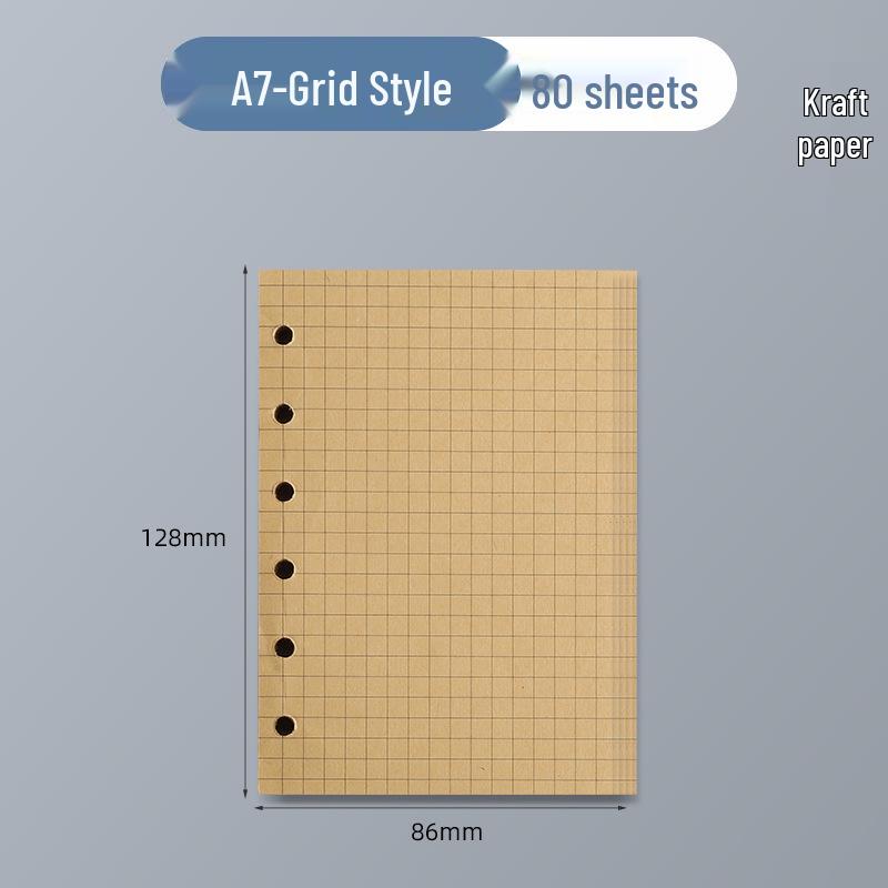 

6-Hole Loose-Leaf A5 Kraft Paper Refill - 100g Blank, Grid, Lined Pages for Notebooks