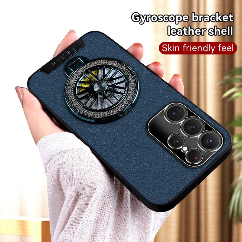 Suitable for Samsung S25plus Gyroscope Stand Phone Case S24FE, Natural Leather Texture S23U, Anti-drop A16, Protective Case A54