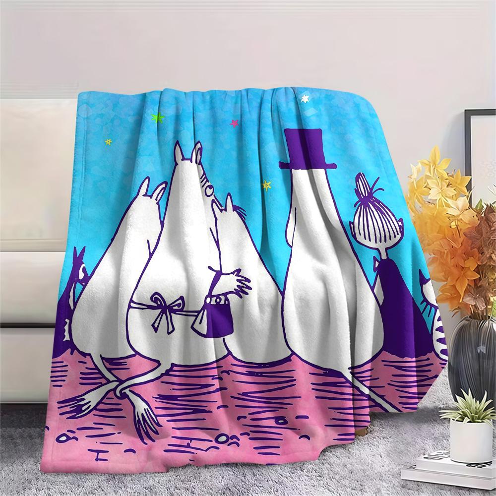 Moomin2 Flannel Blanket, High quality Comfortable for All Seasons, Home Decor, Warmth and Comfort