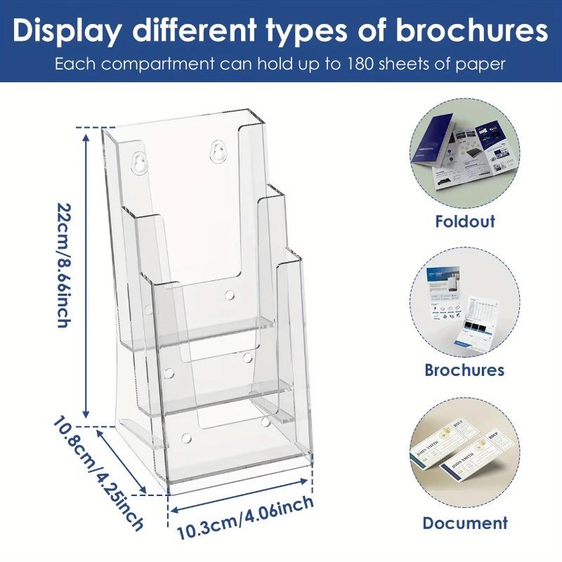 2pcs 3-Tier Acrylic Brochure Holder Transparent Multifunctional Literature Rack Suitable for Home or Office Desktop or Wall Use