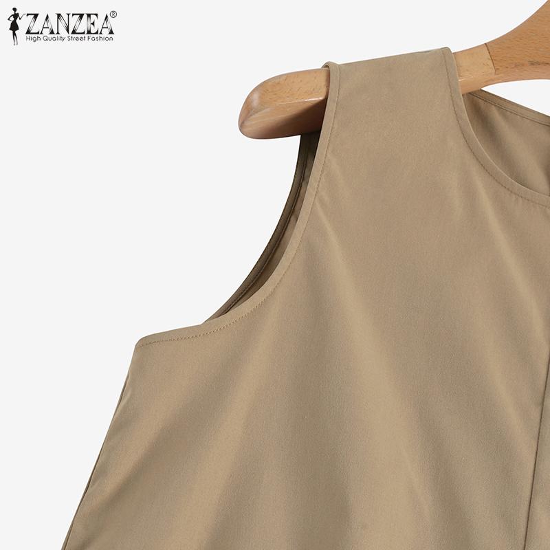 ZANZEA Womens Loose Casual O-neck Sleeveless Summer Short Jumpsuits Overalls