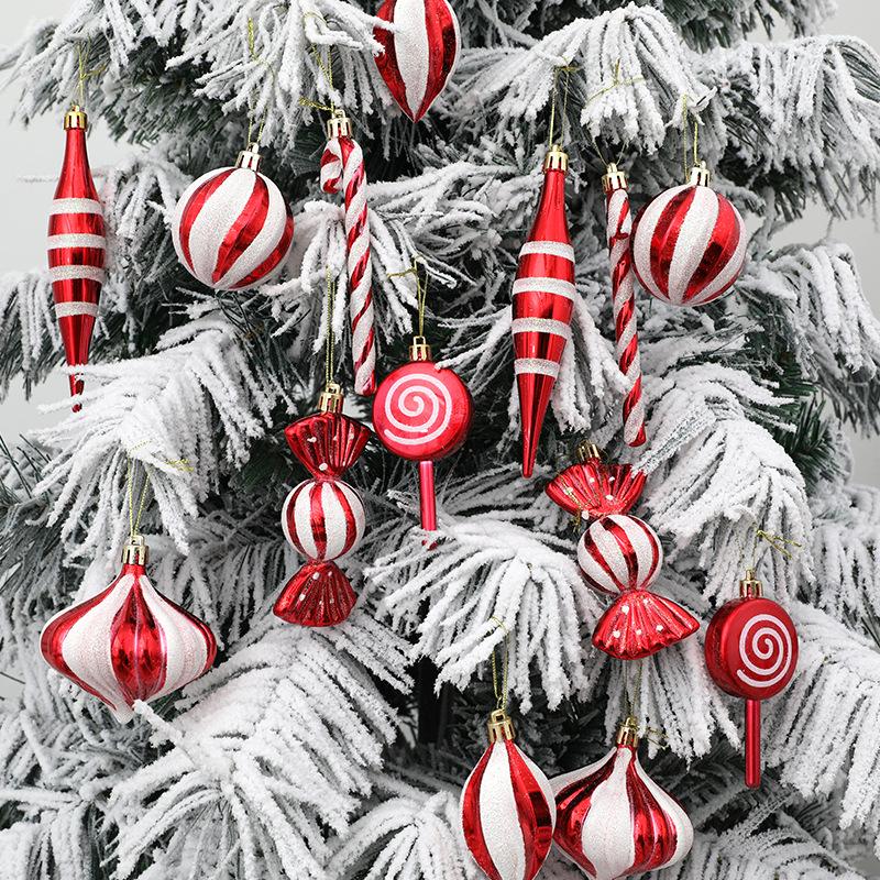 14 Stück/Karton Weihnachtskugel-Ornamente Rote Zuckerstange Weihnachtsbaum Hängeanhänger Navidad Neujahr Heimdekorationen 2024 Weihnachtsgeschenk