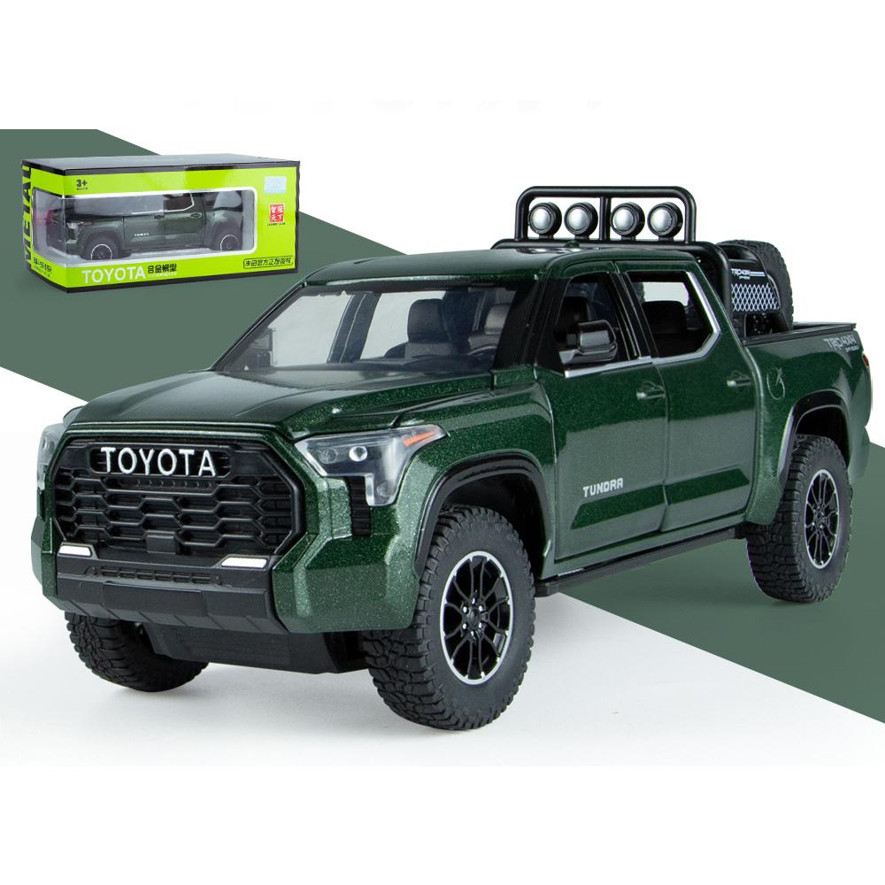 

1/24 игрушечные грузовики для мальчиков Toyota Tundra, литая под давлением металлическая модель, игрушечный пикап, модель автомобиля с откидной спинкой, игрушечные грузовики со светом и звуком для мальчиков 4-7 лет 1/24-Size:22*9.5*9cm зелёный