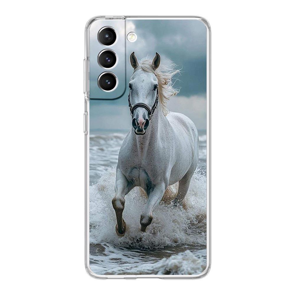 

Чехол для телефона Samsung Galaxy S25 S24 S23 FE S22 Ultra S20 S21 5G S10 Plus S10E Мягкий прозрачный чехол Черно-белые скачущие лошади Samsung S24
