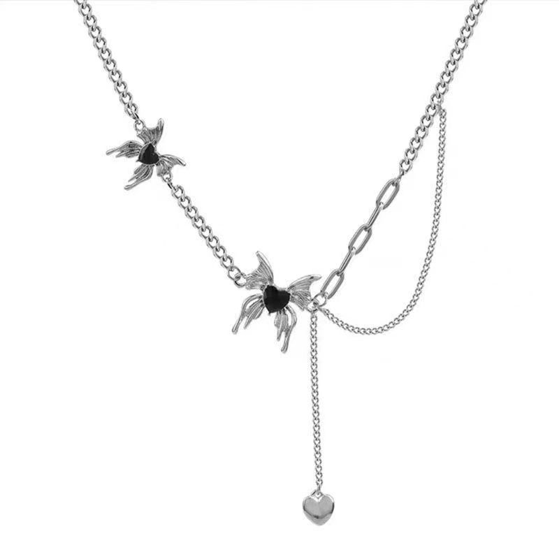 Xingxin~~ Liquid butterfly fringed necklace 2023 new high-end design light luxury niche sweater chain women's spring