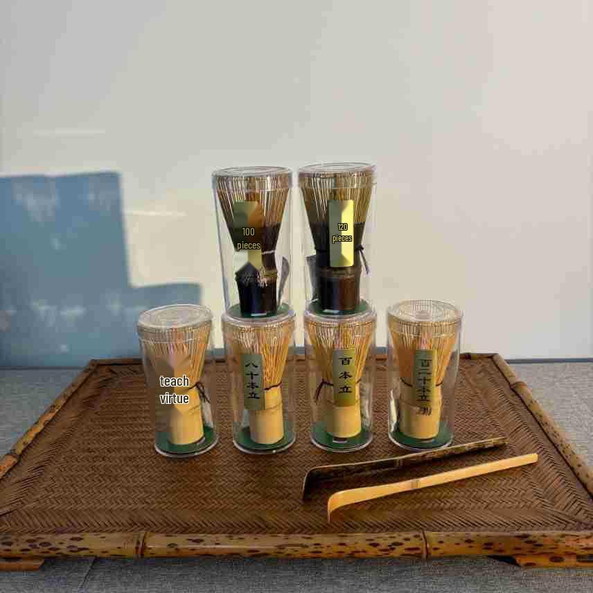 Sample Song Dynasty Matcha Ceremony Tool Set: Hundred-Pronged Bamboo Whisk, Chasen Stand, Tea Scoop, Stirring Brush