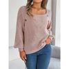 Modisches Damen Strickoberteil mit eckigem Ausschnitt, Knopfleiste vorne, einfarbig, zum Schnüren, mit Glockenärmeln
