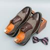 Fashion Brand New Men Comfortable Pointed Carving Leather Shoes Spring Fashion Versatile Business Lace Block Color Blocked Leather Shoes