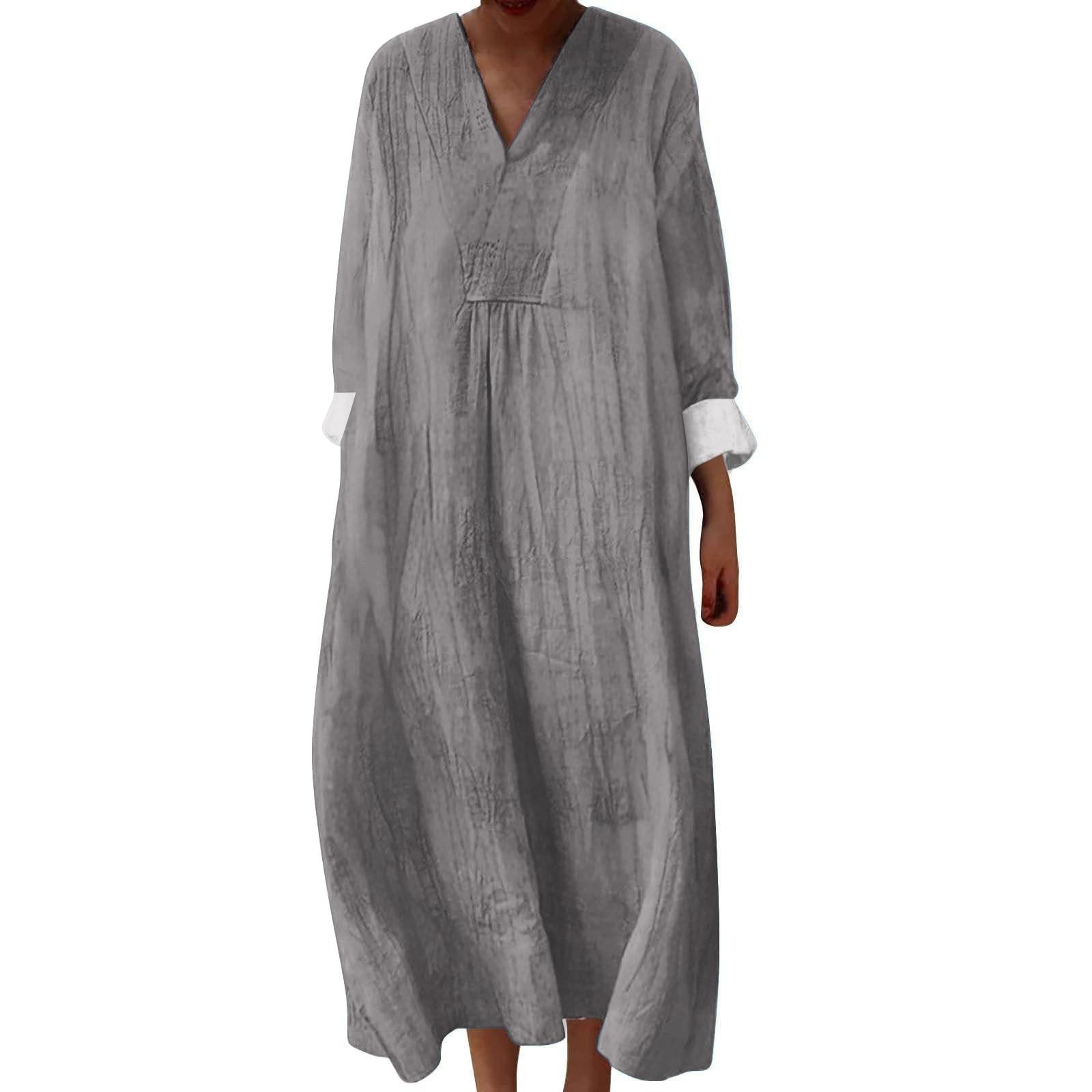 

Женское повседневное и модное платье с V-образным вырезом, однотонное, с длинным рукавом XXL