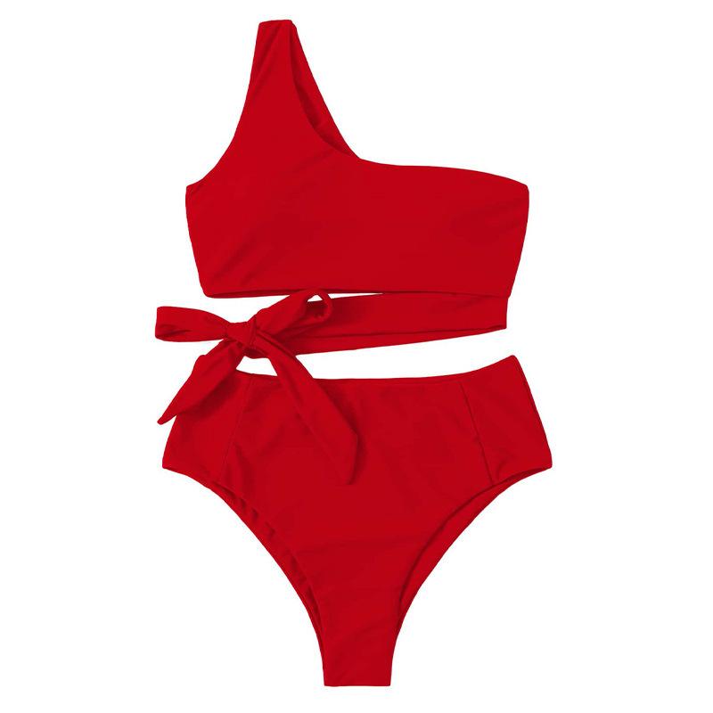 TS JYL-BK113 Solid Ruffle Swimsuit, Deep V Backless Swimwear For Beach S