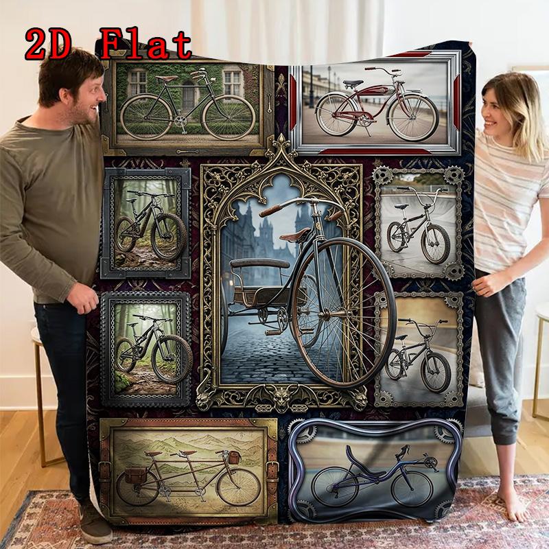 Bicycle Collection 2D Flat Pattern Flannel Blanket, High quality All Seasons, Home Decor, Warmth and Comfort, Perfect for Christmas Gifts.