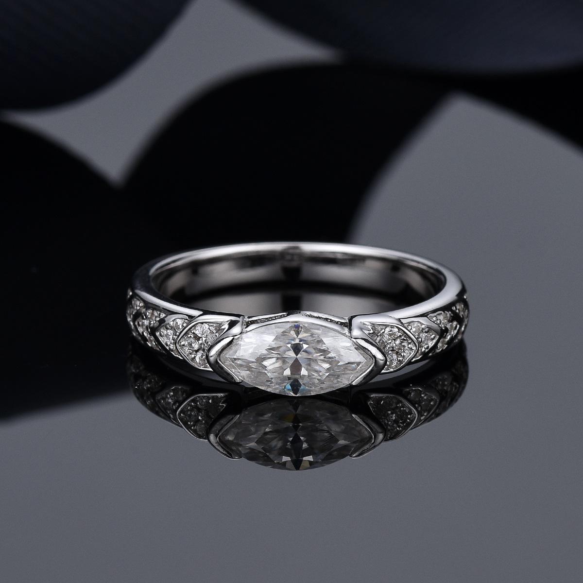 S925 Silver Moissanite Eye of Horus Guardian Marquise Cut Couple Rings US Size 7