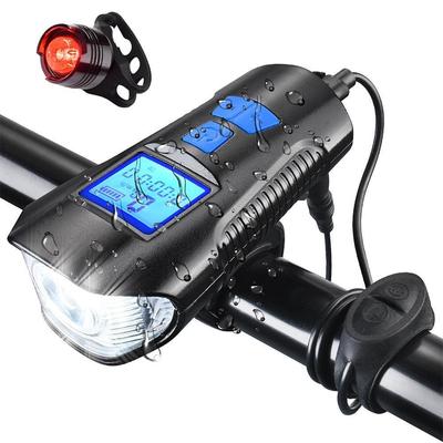 Luce per bicicletta USB ricaricabile contachilometri per bici torcia elettrica con computer tachimetro LCD testa per ciclismo lanterna corno