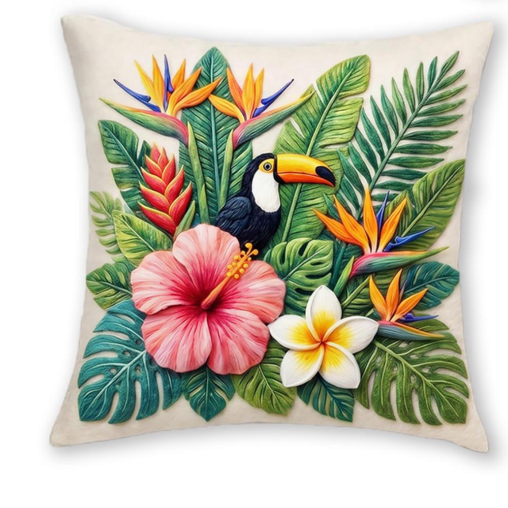 1/4pcs Tropical Paradise Toucan & Hibiscus Throw Pillow Cover Home Farmhouse Outdoor Decoration Cushion Cover