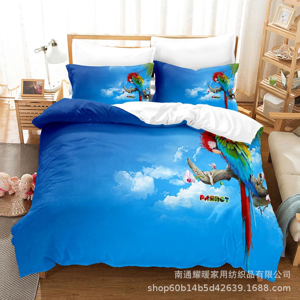 3D Digital Printing Bedding Four-Piece Set Three-Piece Set Parrot Bed Sheet Quilt Pillow