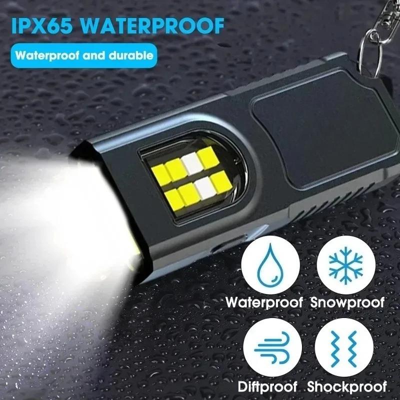 Multifunktionale LED-Taschenlampe Schlüsselanhänger Wiederaufladbare Mini-Taschenlampe mit COB-Arbeitslicht Schlüsselanhänger-Taschenlampe Camping Wandern Taschenlampe