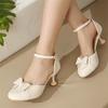 Fashion Spring Sweet Women Hght Heels Sandals Fashion Pink Beige Black Heels Wrap Toe Lolita Pumps For Girls Bow-tied Party Dress Shoes