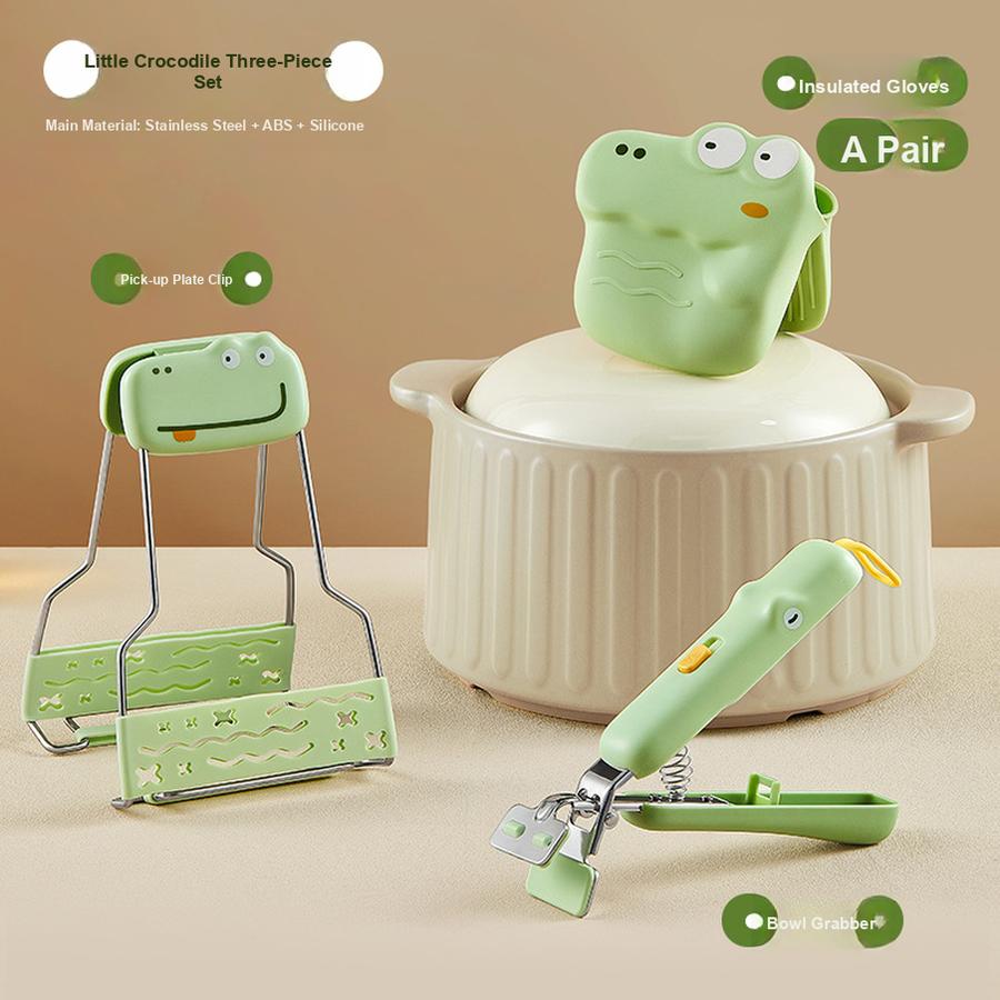 Heat-Resistant Clip Claw Bowl Clamp Kitchen Utensil Anti-Scald Handle with Steaming Plate Stainless Steel Lifting Tray