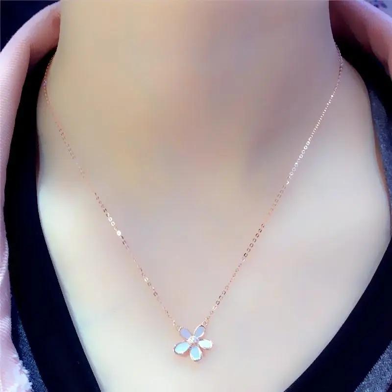 White Fritillary Small Flower Necklace Purple Gold Shell Inlaid Zircon Plated Rose Gold Necklace