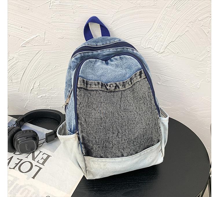 Schoolbag Japanese Vintage Denim Backpack Women's Large Capacity Lightweight Outdoor Travel Backpack Student Class Commuter School Bag