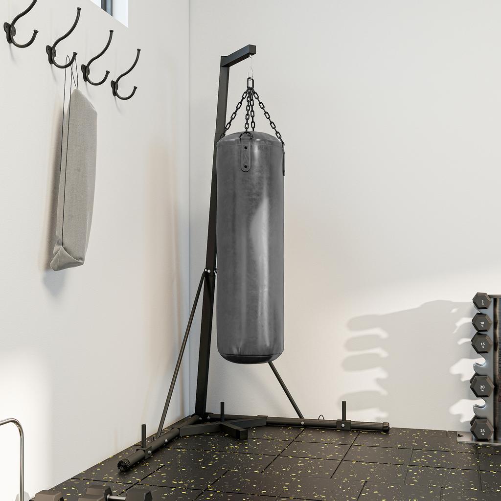 Foldable Punch Bag Stand for Heavy Bag, Speed Bag, Freestanding and Adjustable - Black