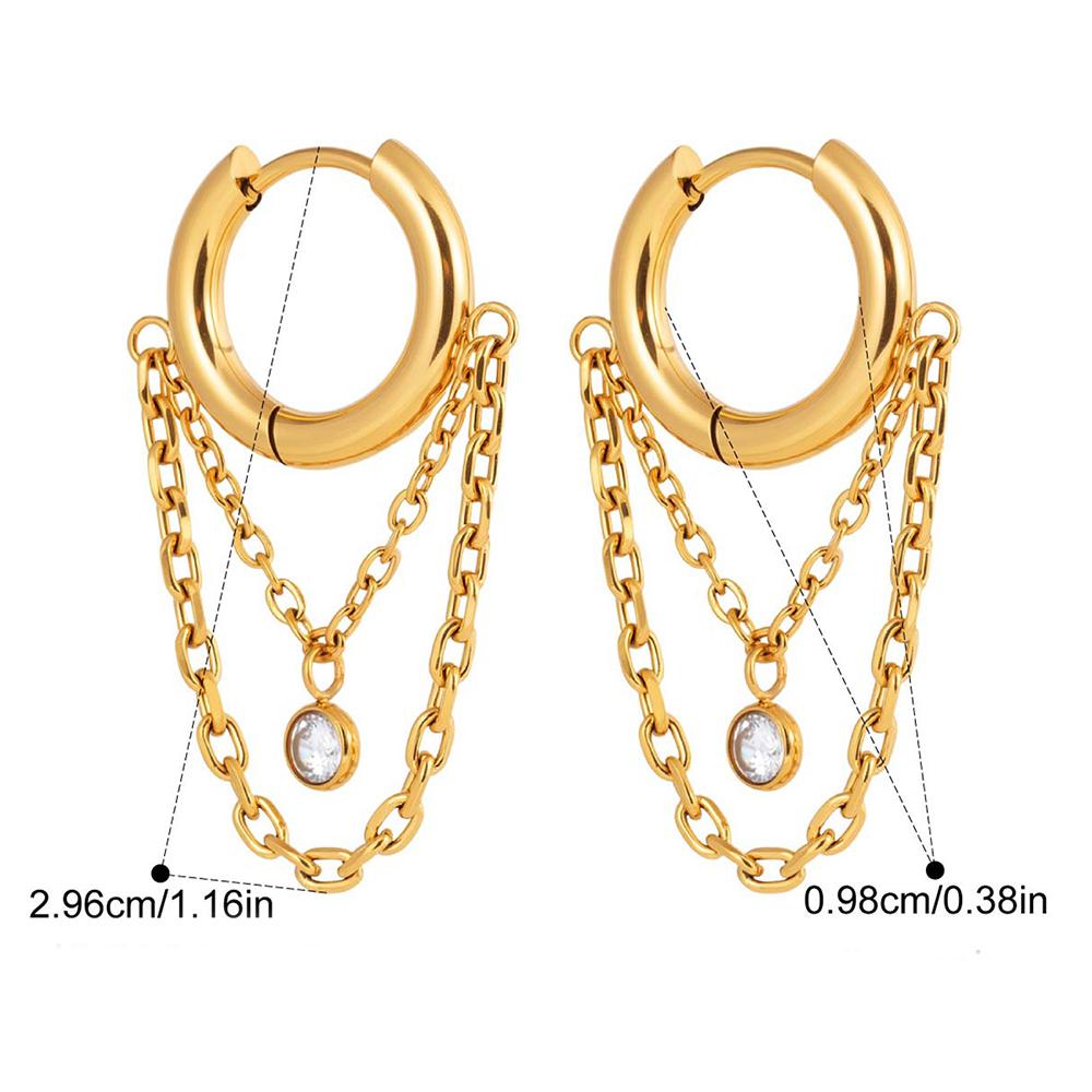 

Gold Color Hoop Earrings with Chain Tassel Pendant Zircon Dangle Earrings for Women Stainless Steel Trendy Fashion Jewelry Gift золотой