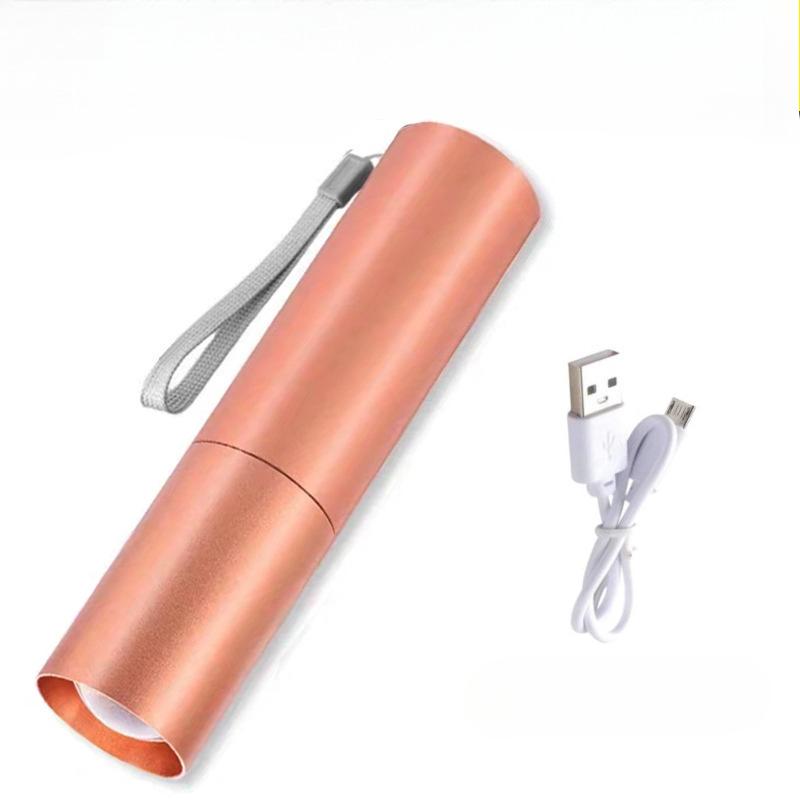 Mini Flashlight USB Rechargeable Aluminum Alloy Flashlight Super Bright LED Bead Adjustable Focus Long-range Portable Flashlight