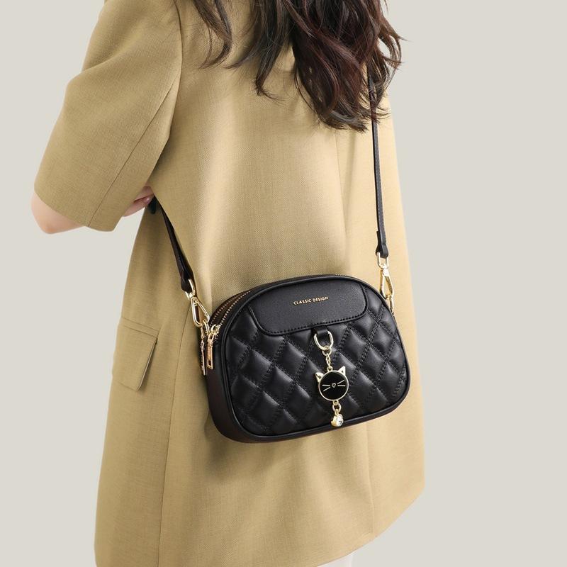 New Genuine Leather Crossbody Bag for Women's Bag  Small Fragrance Chain Diamond Versatile Single-shoulder Round Bag