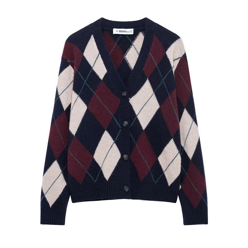 

Женский весенний кардиган TAOP&ZA вязаный узором ромбы с V-образным вырезом Medium